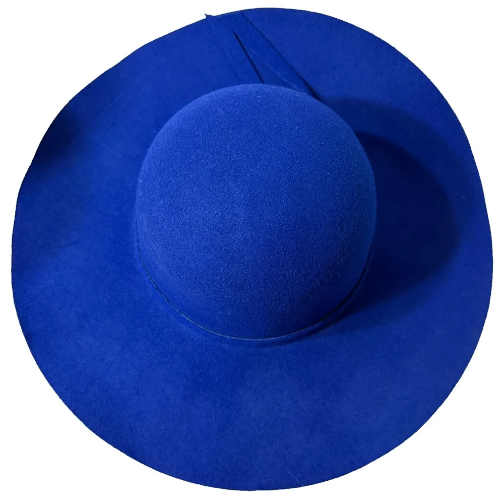 Jessica McClintock Wool Felt Royal Blue Wide Brim Floppy Hat Bow One Size